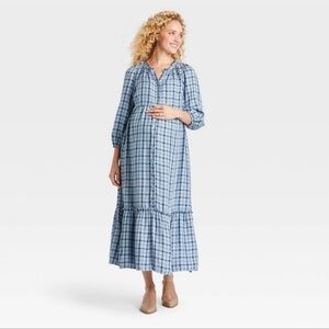 3/4 sleeve modern house maternity dress blue plaid XXL